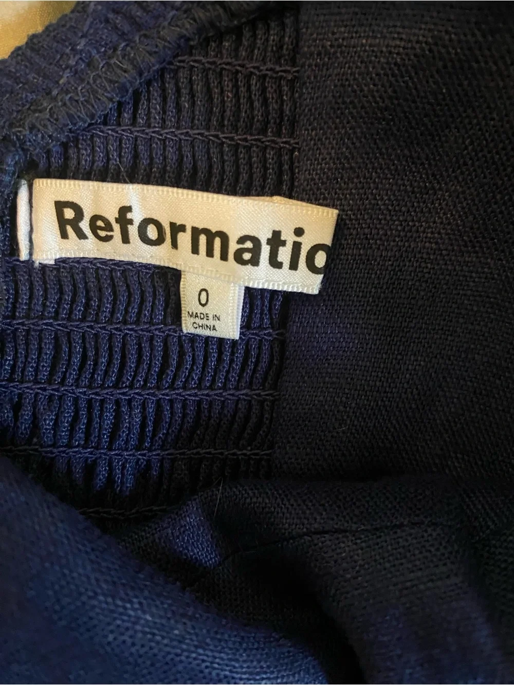 Reformation Navy Linen Puff-Sleeve Maxi Dress